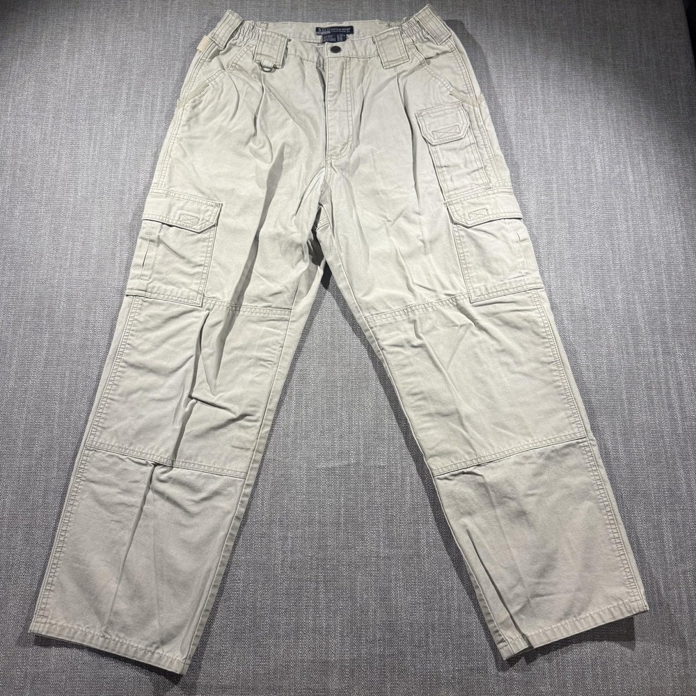 5.11 Tactical Cargo Pants Mens 32x30 Beige Canvas Elastic Waist Workwear 74251